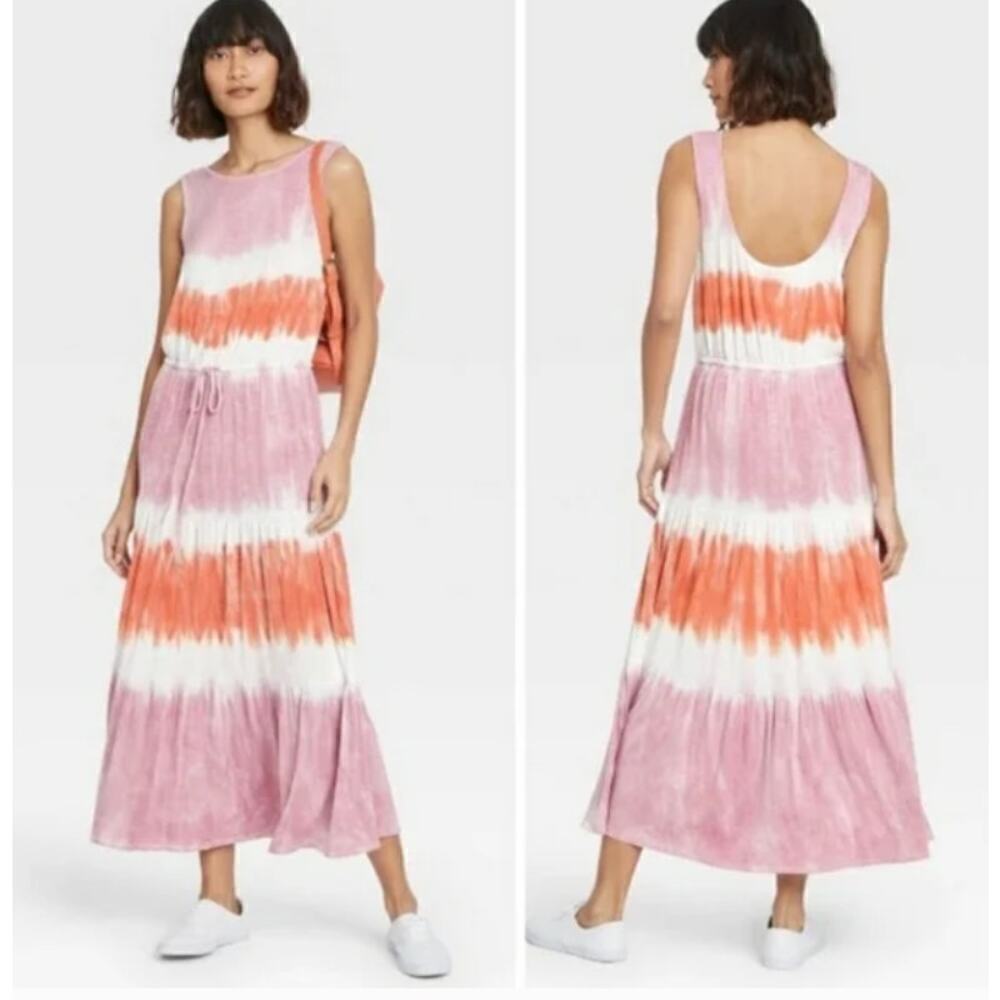 Knox Rose Womens Sleeveless Maxi Dress M Tie-Dyed Pink Jersey Boho Beachy Summer